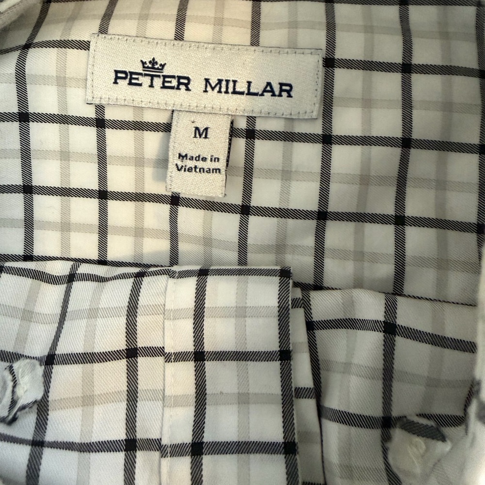 Peter Millar XL Gray Black White Plaid Button down Shirt With Pocket - Picture 2 of 2